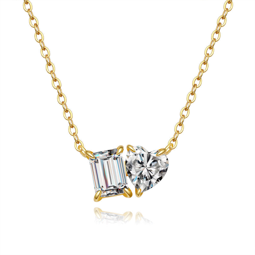 2 Carats Sugar Cube Heart Moissanite Pendant Clavicle Chain Necklace