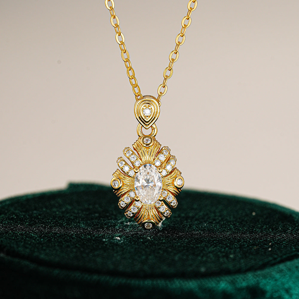 Sparkling Moissanite Sunflower Pendant Necklace